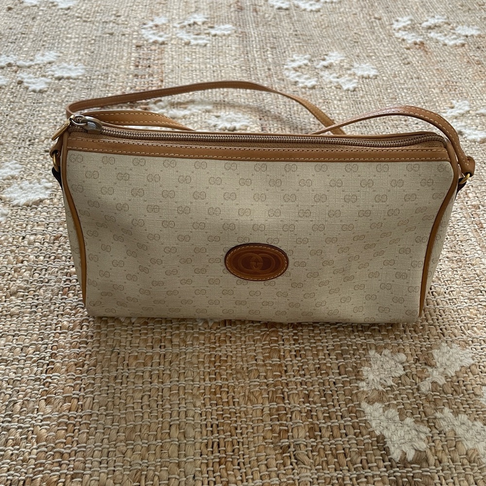 Vintage GUCCI Micro GG Supreme Shoulder Crossbody Bag PVC Beige Tan Cream